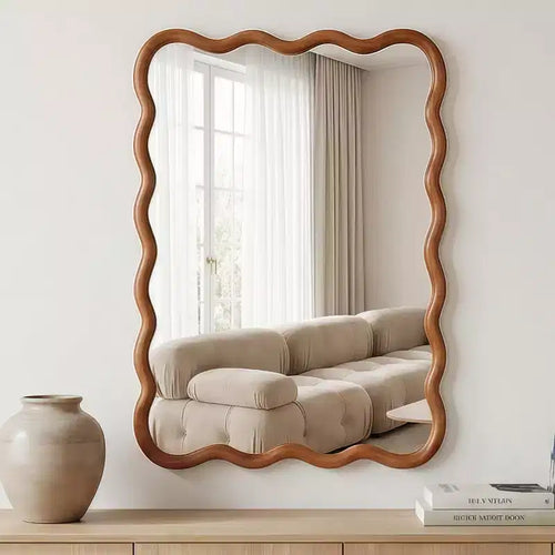 20 x 30 Wall Mirror with Solid Wood Frame, Wavy Rectangle Decorative Mirror for Bathroom, Bedroom, Living Room, Entryway-Panipeachy