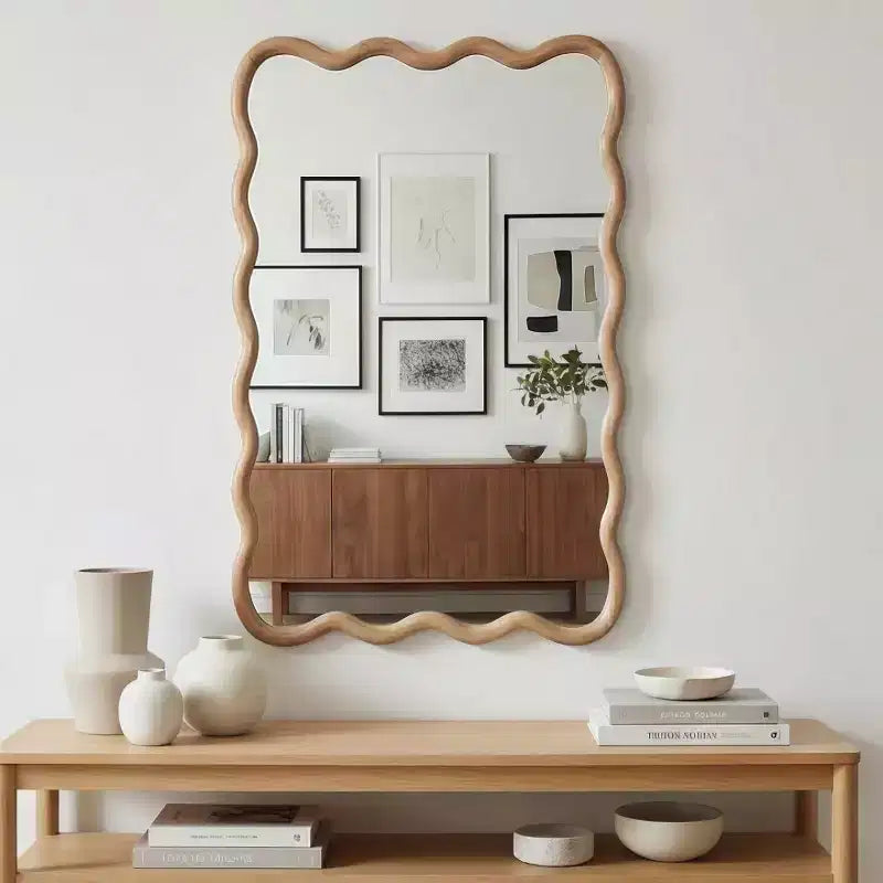 20 x 30 Wall Mirror with Solid Wood Frame, Wavy Rectangle Decorative Mirror for Bathroom, Bedroom, Living Room, Entryway-Panipeachy