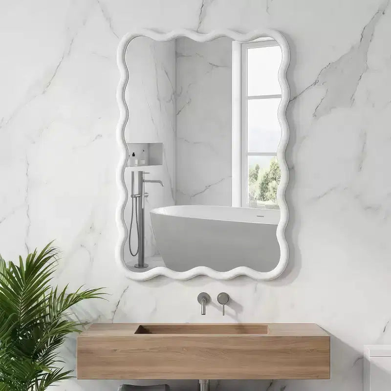 20 x 30 Wall Mirror with Solid Wood Frame, Wavy Rectangle Decorative Mirror for Bathroom, Bedroom, Living Room, Entryway-Panipeachy