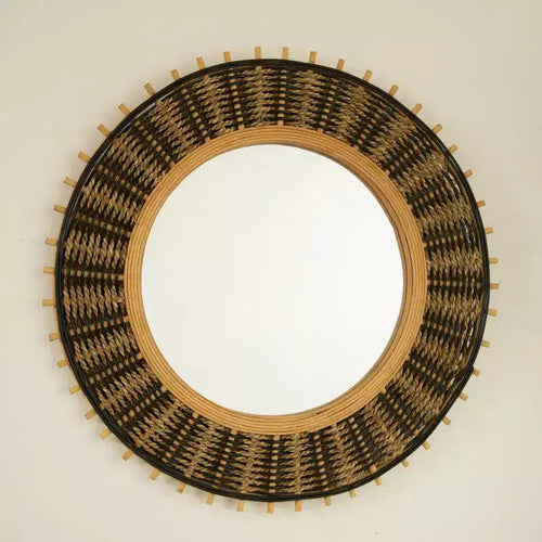 23 Vintage Round Bamboo Decorative Wall Mirror with Woven Rope Decor, Small Circle Mirror for Entryway or Living Room - Panipeachy