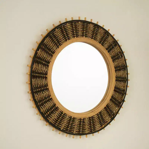 23 Miroir Mural Décoratif Rond en Bambou Vintage avec Corde Tressée, Petit Miroir Circulaire pour Entrée ou Salon - Panipeachy