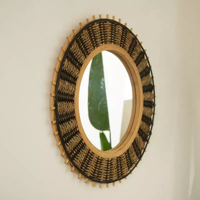 23 Miroir Mural Décoratif Rond en Bambou Vintage avec Corde Tressée, Petit Miroir Circulaire pour Entrée ou Salon - Panipeachy