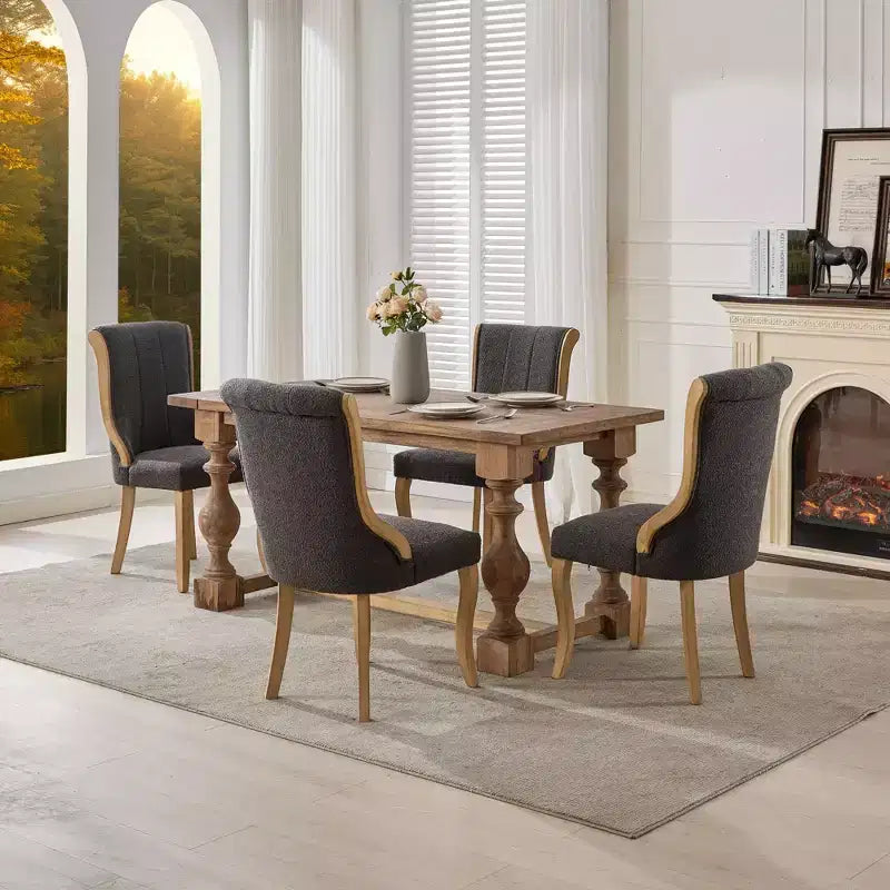 Mid-Century Velvet Dining Chairs Set of 2, Upholstered Armless Accent Chair with Curved Wood Legs for Kitchen Lounge Living Room Office