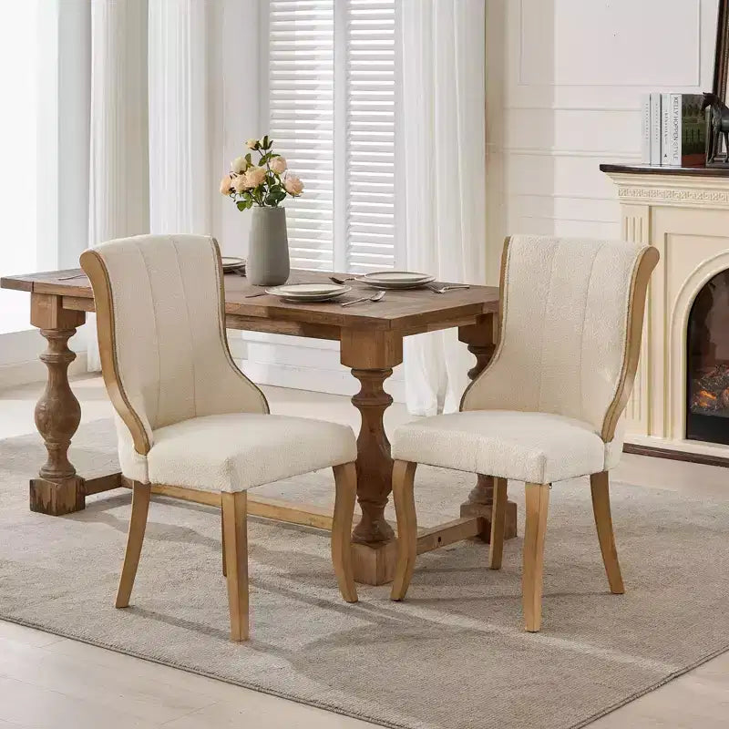 Mid-Century Velvet Dining Chairs Set of 2, Upholstered Armless Accent Chair with Curved Wood Legs for Kitchen Lounge Living Room Office