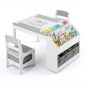 Kinder King Kids Wooden Activity Table and 2 Chairs Set with Storage, Paper Roll & Paint Cups, Art Craft Desk for Drawing, Reading & Play