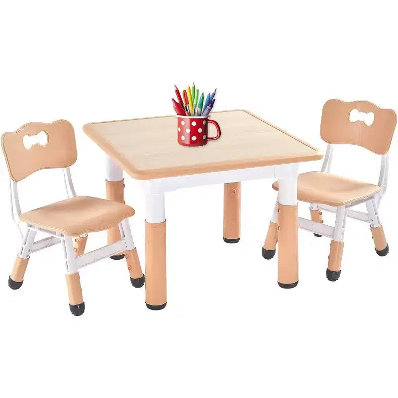 Table d'activités en bois pour enfants Kinder King avec 2 chaises et rangement, rouleau de papier et gobelets de peinture, bureau d'artisanat pour dessiner, lire et jouer