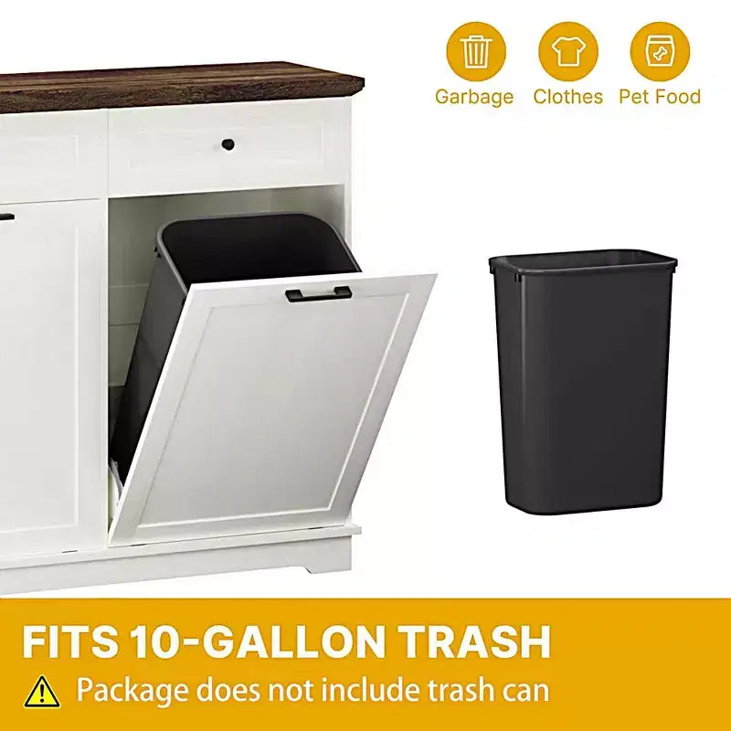 20-Gallon Double Tilt-Out Trash Cabinet, Freestanding Wood Garbage & Recycling Bin Hideaway with Drawer, Antique Brown/White