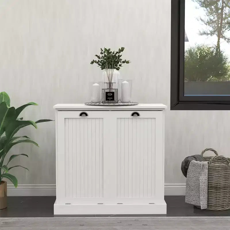sumyeg Two-Compartment Tilt-Out Laundry Sorter Cabinet with Hidden Storage