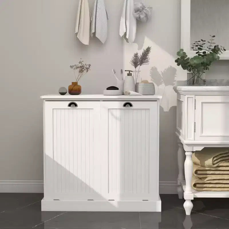 sumyeg Two-Compartment Tilt-Out Laundry Sorter Cabinet with Hidden Storage