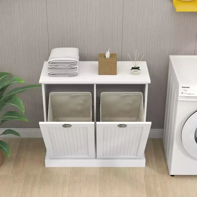 sumyeg Two-Compartment Tilt-Out Laundry Sorter Cabinet with Hidden Storage