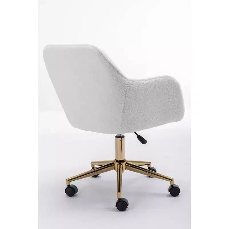MAYEERTY 360 Revolving Teddy Fabric Home Office Chair, Height Adjustable with Gold Legs & Universal Wheels