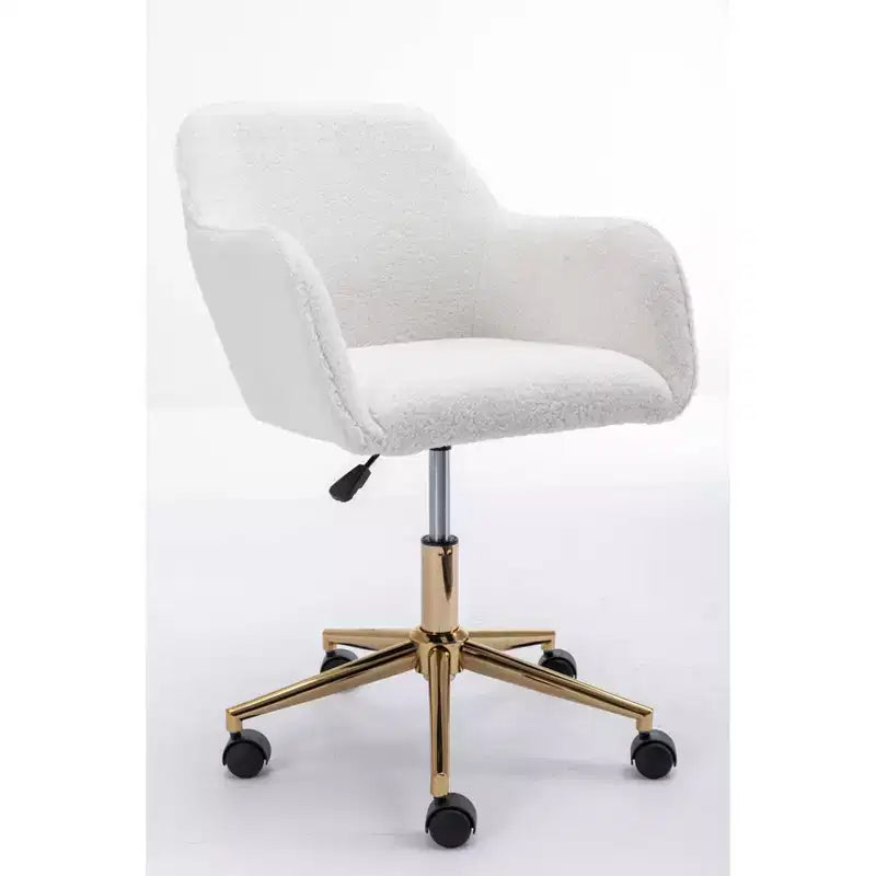 MAYEERTY 360 Revolving Teddy Fabric Home Office Chair, Height Adjustable with Gold Legs & Universal Wheels