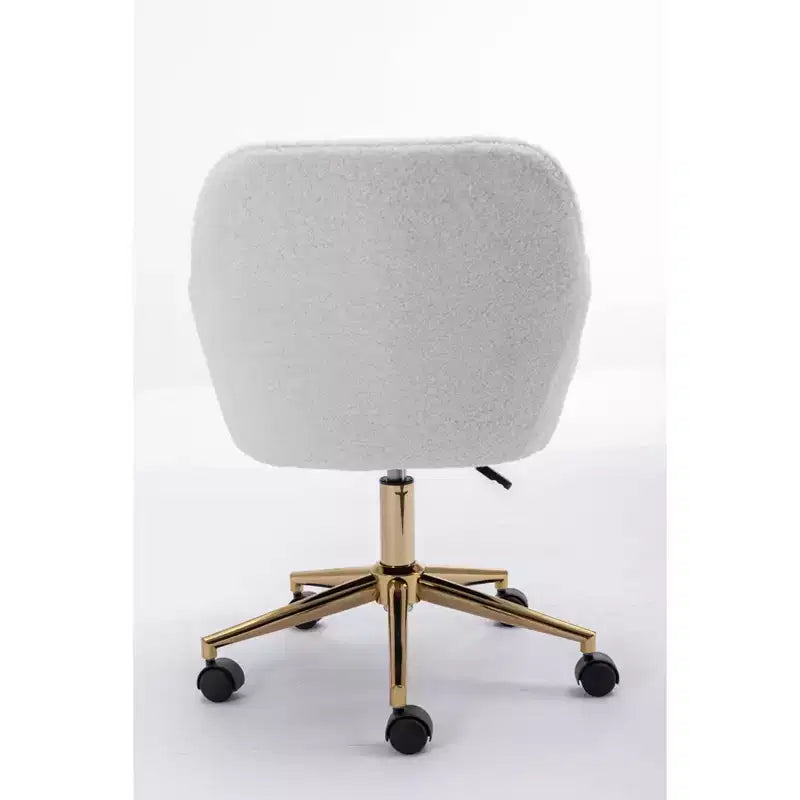 MAYEERTY 360 Revolving Teddy Fabric Home Office Chair, Height Adjustable with Gold Legs & Universal Wheels