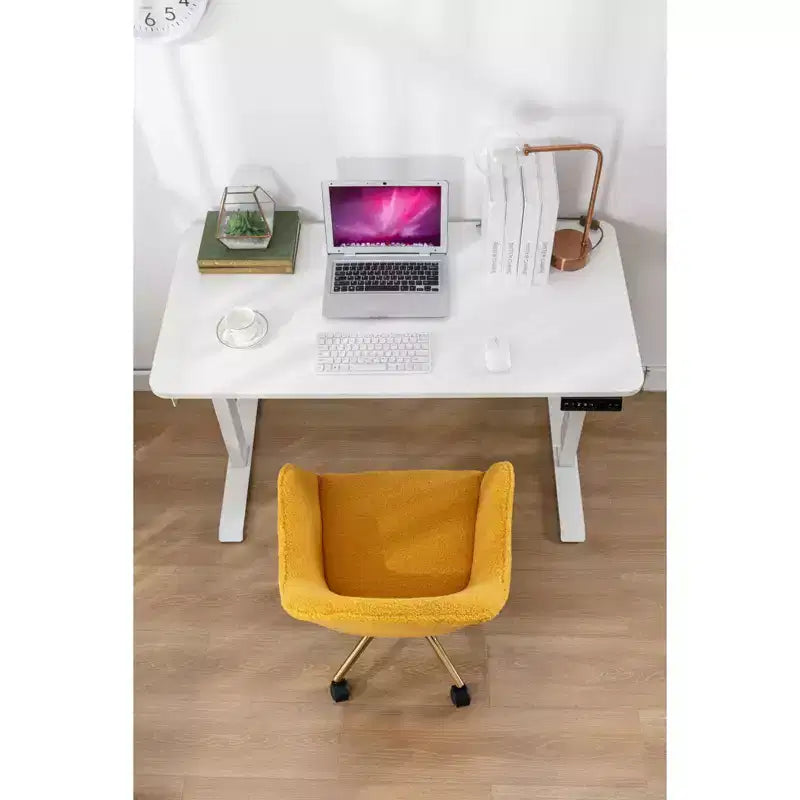 MAYEERTY 360 Revolving Teddy Fabric Home Office Chair, Height Adjustable with Gold Legs & Universal Wheels