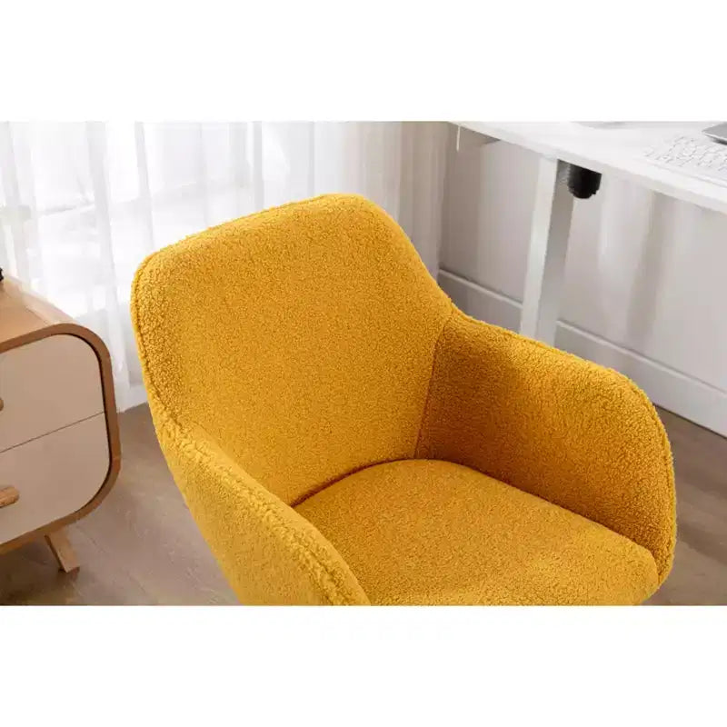 MAYEERTY 360 Revolving Teddy Fabric Home Office Chair, Height Adjustable with Gold Legs & Universal Wheels