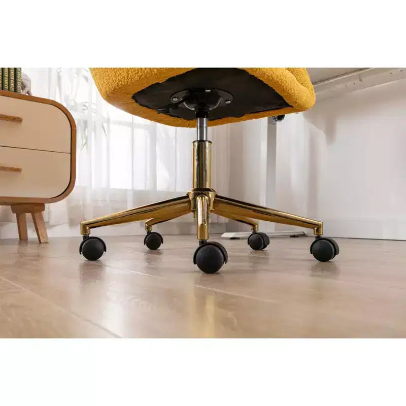 MAYEERTY 360 Revolving Teddy Fabric Home Office Chair, Height Adjustable with Gold Legs & Universal Wheels