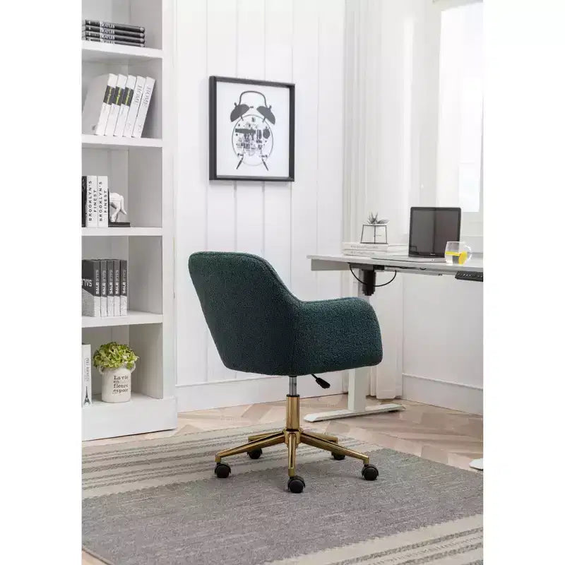 MAYEERTY 360 Revolving Teddy Fabric Home Office Chair, Height Adjustable with Gold Legs & Universal Wheels