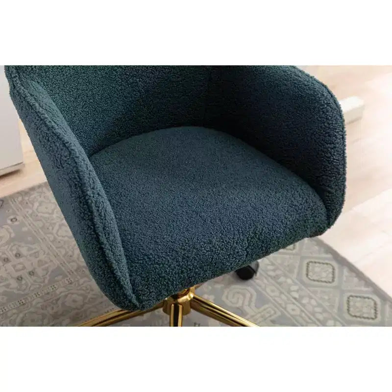 MAYEERTY 360 Revolving Teddy Fabric Home Office Chair, Height Adjustable with Gold Legs & Universal Wheels