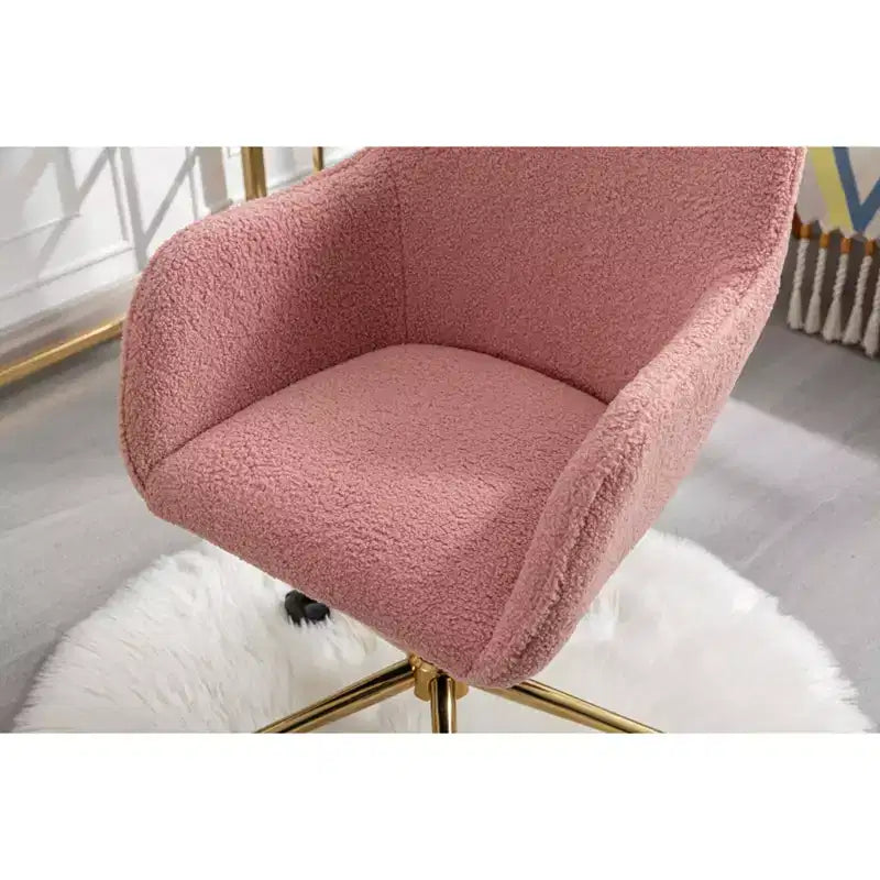 MAYEERTY 360 Revolving Teddy Fabric Home Office Chair, Height Adjustable with Gold Legs & Universal Wheels