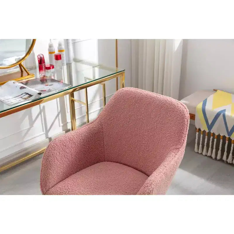 MAYEERTY 360 Revolving Teddy Fabric Home Office Chair, Height Adjustable with Gold Legs & Universal Wheels