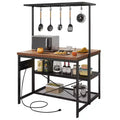 COZONY 47 Inch Kitchen Island with Power Outlet, 3-Tier Storage Shelf, Hooks, Baker Rack Microwave Stand