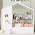 MAYEERTY Full Size House Bed with Trundle Modern Design for Kids with Storage Shelf for Bedroom White