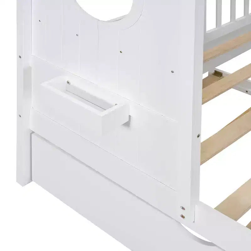 MAYEERTY Full Size House Bed with Trundle Modern Design for Kids with Storage Shelf for Bedroom White