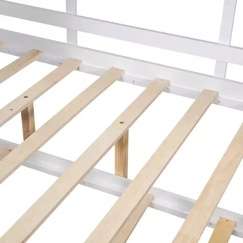 MAYEERTY Full Size House Bed with Trundle Modern Design for Kids with Storage Shelf for Bedroom White
