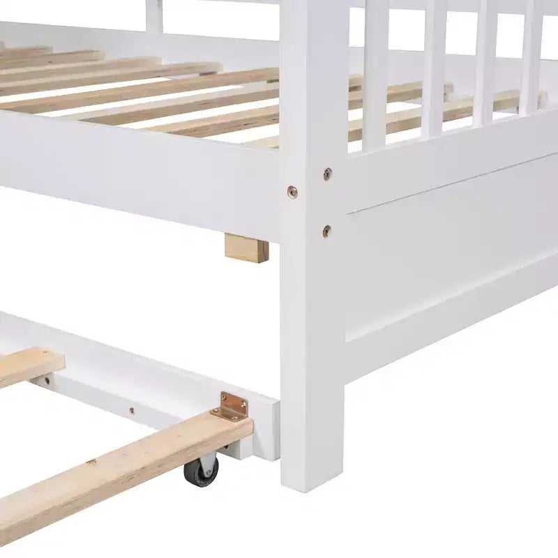 MAYEERTY Full Size House Bed with Trundle Modern Design for Kids with Storage Shelf for Bedroom White