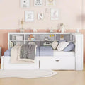MAYEERTY Wooden Full Size Daybed with 2 Drawers Storage Shelf and Ports for Bedroom White