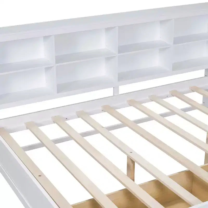 MAYEERTY Wooden Full Size Daybed with 2 Drawers Storage Shelf and Ports for Bedroom White
