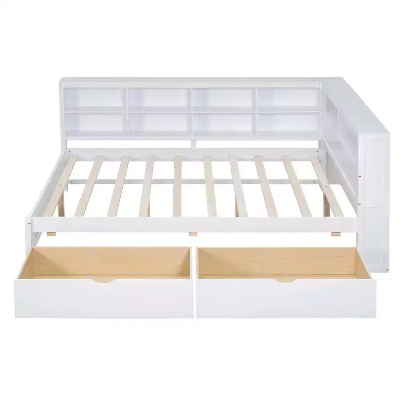 MAYEERTY Wooden Full Size Daybed with 2 Drawers Storage Shelf and Ports for Bedroom White