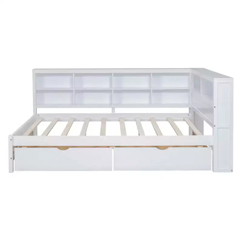 MAYEERTY Wooden Full Size Daybed with 2 Drawers Storage Shelf and Ports for Bedroom White