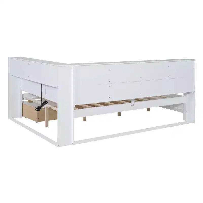 MAYEERTY Wooden Full Size Daybed with 2 Drawers Storage Shelf and Ports for Bedroom White