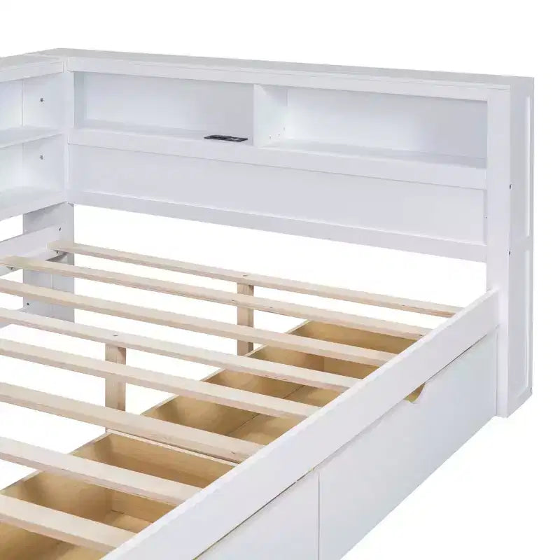 MAYEERTY Wooden Full Size Daybed with 2 Drawers Storage Shelf and Ports for Bedroom White