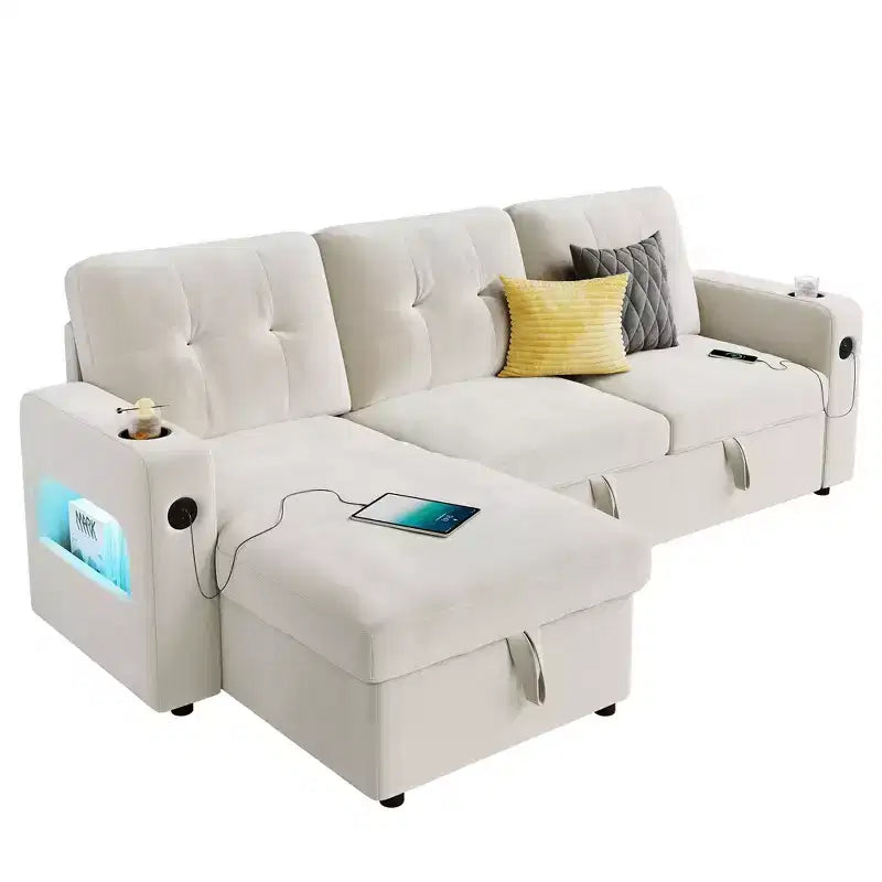 COZONY 84 Sleeper Sofa with Storage, Convertible Sectional Couch Bed with Reversible Chaise, Pull Out Sofa Bed for Living Room Apartment