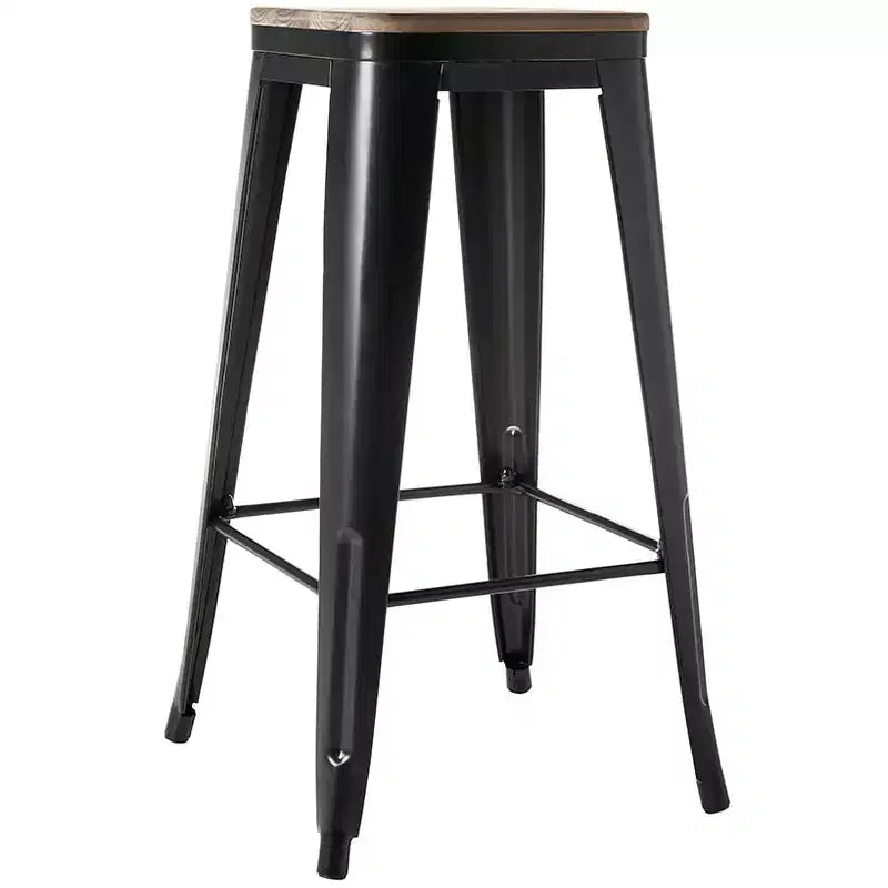 The Lakeside Collection Backless Metal Barstool with Wood Square Seat - 24H or 30H -