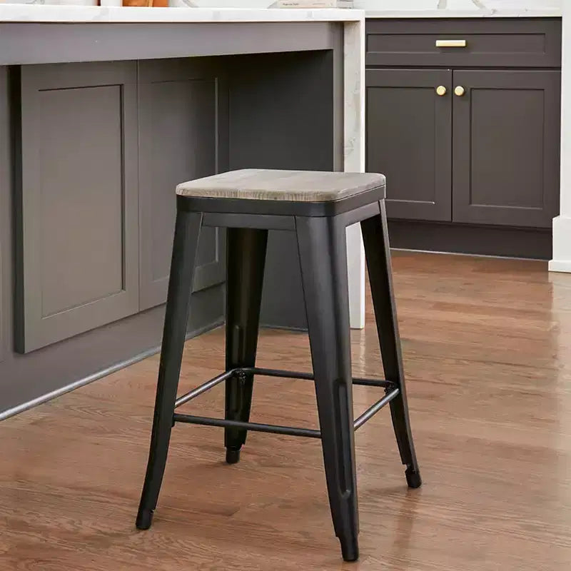 The Lakeside Collection Backless Metal Barstool with Wood Square Seat - 24H or 30H -