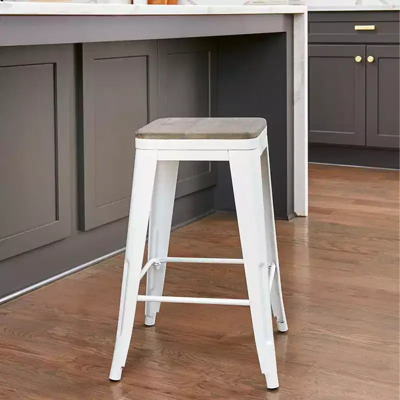 The Lakeside Collection Backless Metal Barstool with Wood Square Seat - 24H or 30H -