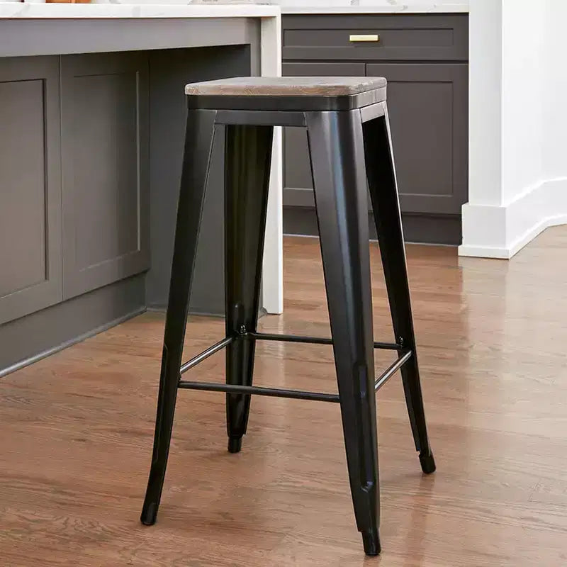 The Lakeside Collection Backless Metal Barstool with Wood Square Seat - 24H or 30H -