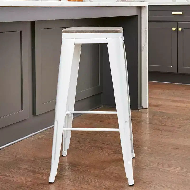 The Lakeside Collection Backless Metal Barstool with Wood Square Seat - 24H or 30H -
