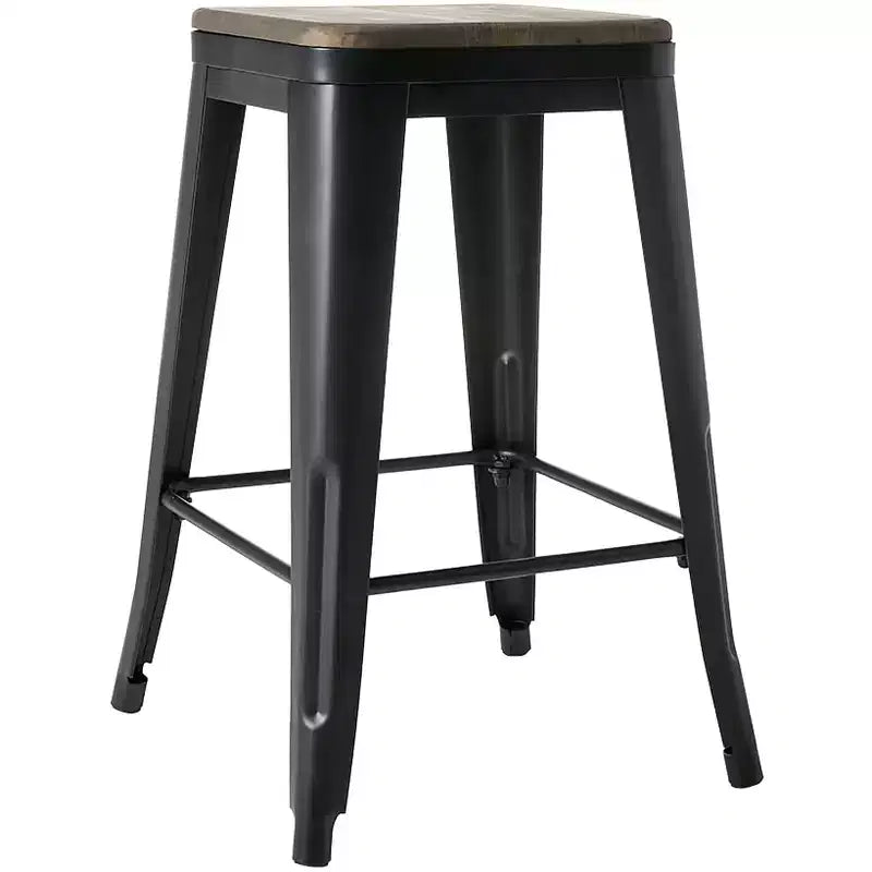 The Lakeside Collection Backless Metal Barstool with Wood Square Seat - 24H or 30H -