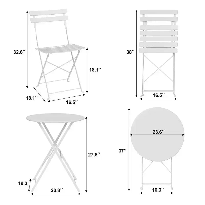 3-Piece Outdoor Bistro Set, Folding Patio Bistro Sets with 1 Table and 2 Chairs, Metal Frame Bistro Table and Chairs Set of 2 for Small Space, Indoor
