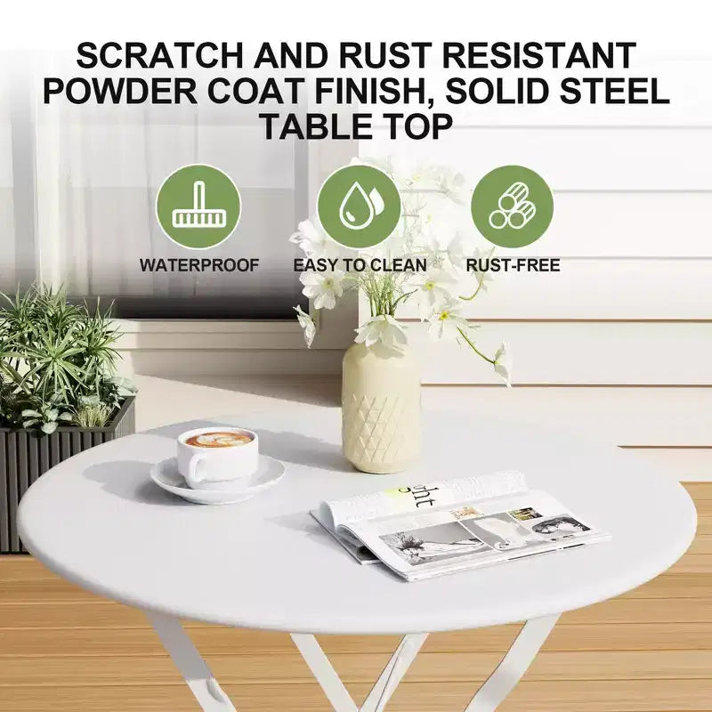 3-Piece Outdoor Bistro Set, Folding Patio Bistro Sets with 1 Table and 2 Chairs, Metal Frame Bistro Table and Chairs Set of 2 for Small Space, Indoor