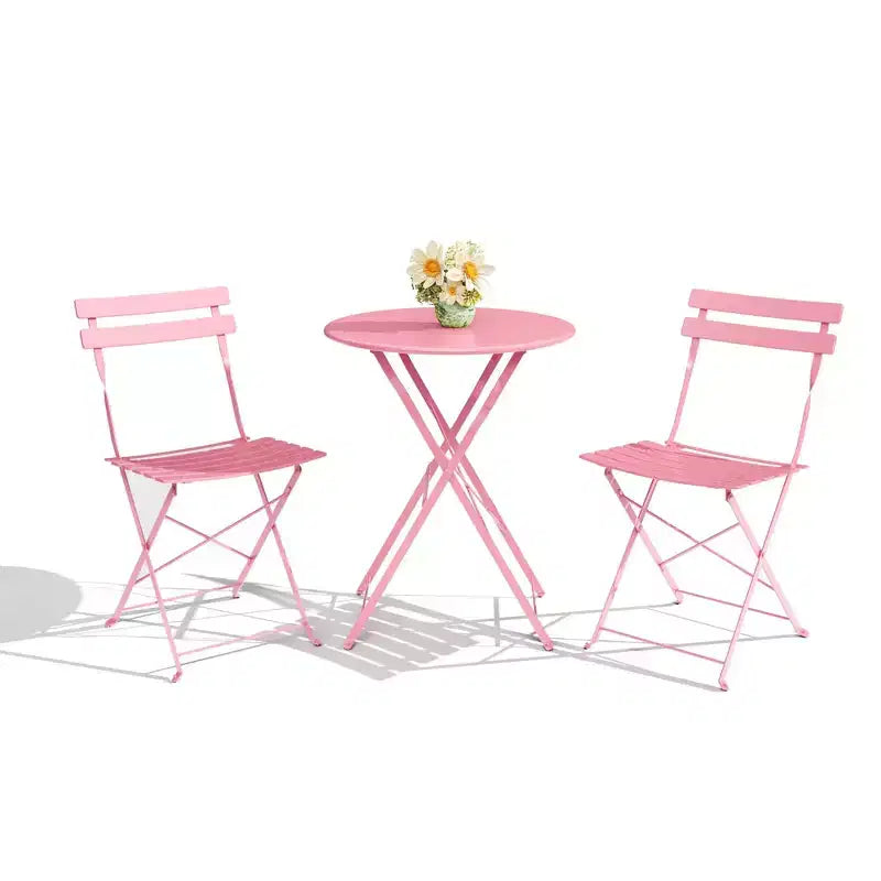 3-Piece Outdoor Bistro Set, Folding Patio Bistro Sets with 1 Table and 2 Chairs, Metal Frame Bistro Table and Chairs Set of 2 for Small Space, Indoor