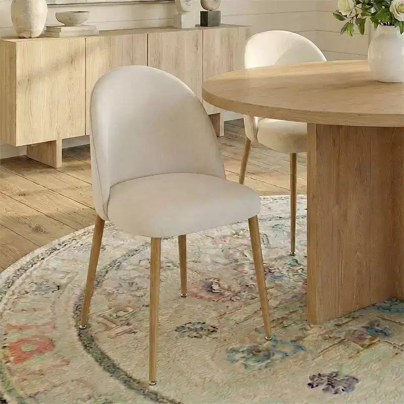 Japandi Round Dining Table Set For 6, Cross Base Pedestal Table With Upholstered Dining Chairs, Rustic Farmhouse 7-Piece Dining Set-Panipeachy