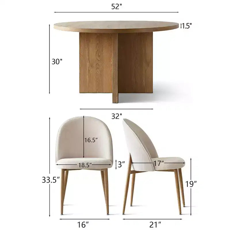 Japandi Round Dining Table Set For 6, Cross Base Pedestal Table With Upholstered Dining Chairs, Rustic Farmhouse 7-Piece Dining Set-Panipeachy