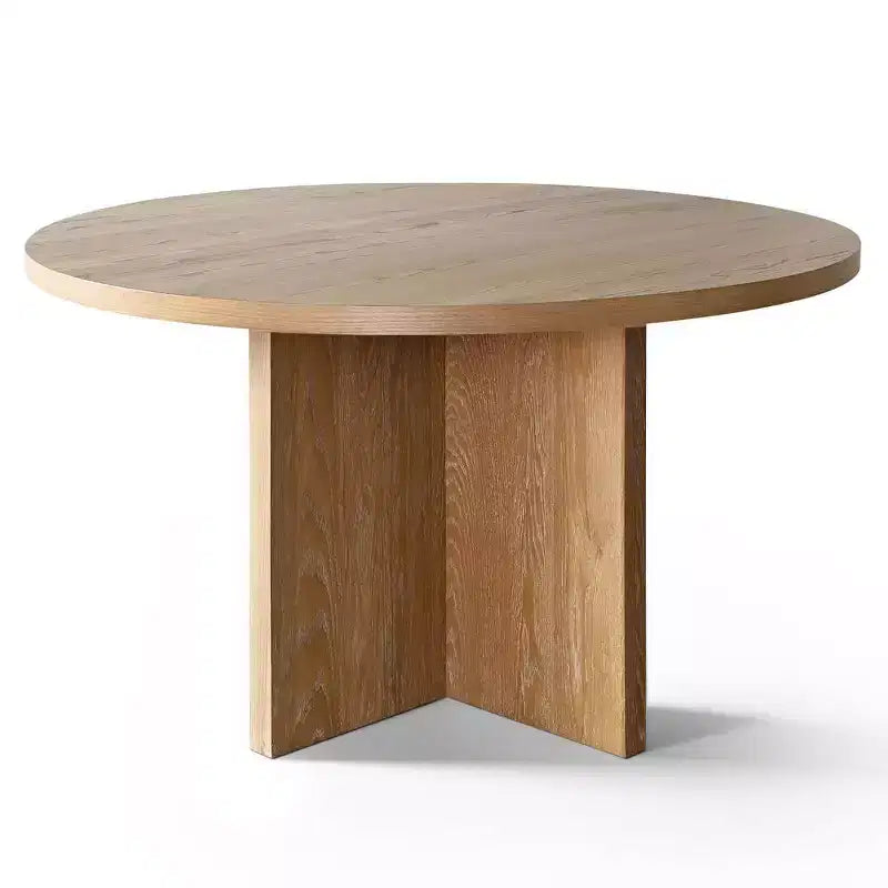 Japandi Round Dining Table Set For 6, Cross Base Pedestal Table With Upholstered Dining Chairs, Rustic Farmhouse 7-Piece Dining Set-Panipeachy