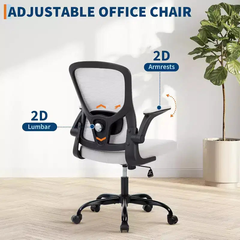 Garvee Ergonomic Mesh Office Chair with Adjustable Lumbar Support, Flip-Up Armrests, High Back Swivel, Rolling Executive Desk Chair for Home Office