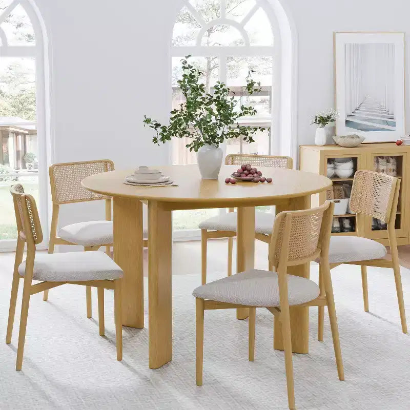 PexFix Solid Wood Farmhouse Dining Table Round Wood Top for Modern Dining Rooms & Family Gatherings